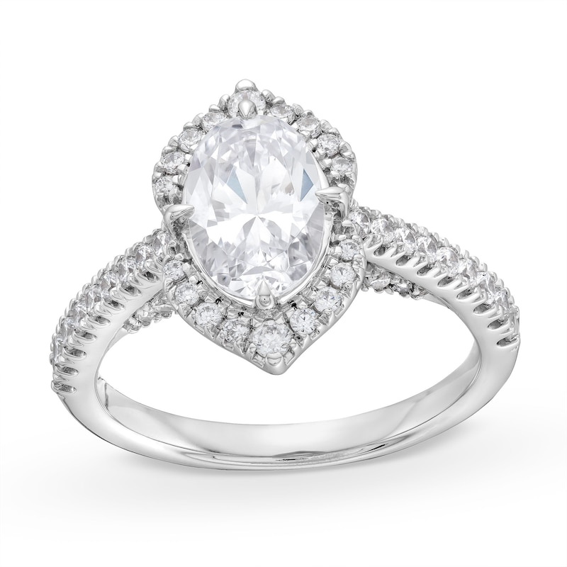 2.00 CT. T.W. Oval Certified Lab-Created Diamond Ornate Frame Engagement Ring in 18K White Gold (F/VS2)|Peoples Jewellers