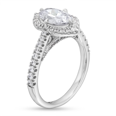 2.00 CT. T.W. Oval Certified Lab-Created Diamond Ornate Frame Engagement Ring in 18K White Gold (F/VS2)