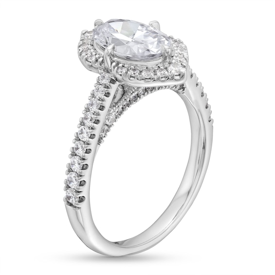 2.00 CT. T.W. Oval Certified Lab-Created Diamond Ornate Frame Engagement Ring in 18K White Gold (F/VS2)