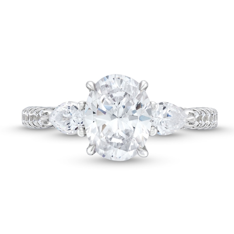 2.25 CT. T.W. Oval Certified Lab-Created Diamond Sideways Three Stone Engagement Ring in 18K White Gold (F/VS2)