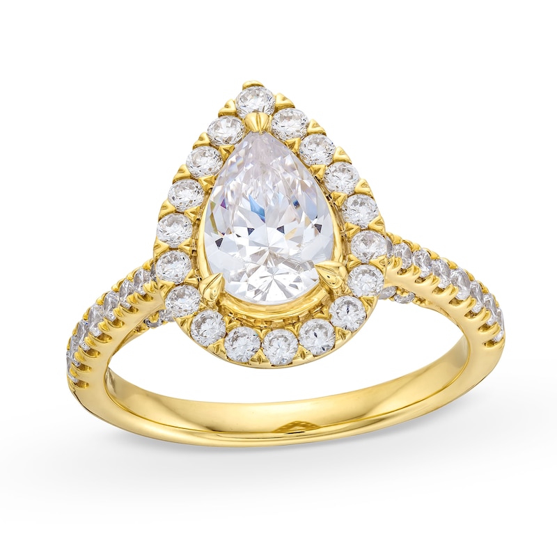 2.25 CT. T.W. Pear-Shaped Certified Lab-Created Diamond Frame Engagement Ring in 18K Gold (F/VS2)|Peoples Jewellers