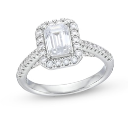 1.50 CT. T.W. Emerald-Cut Certified Lab-Grown Diamond Frame Engagement Ring in 14K White Gold (F/VS2)