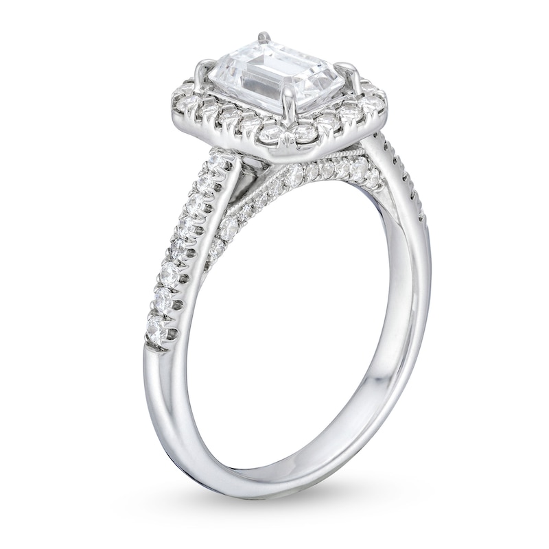 Main Image 3 of 1.50 CT. T.W. Emerald-Cut Certified Lab-Grown Diamond Frame Engagement Ring in 14K White Gold (F/VS2)