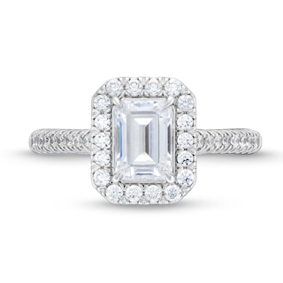 1.50 CT. T.W. Emerald-Cut Certified Lab-Created Diamond Frame Engagement Ring in 14K White Gold (F/VS2)