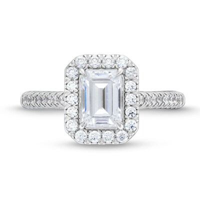 1.50 CT. T.W. Emerald-Cut Certified Lab-Created Diamond Frame Engagement Ring in 14K White Gold (F/VS2)