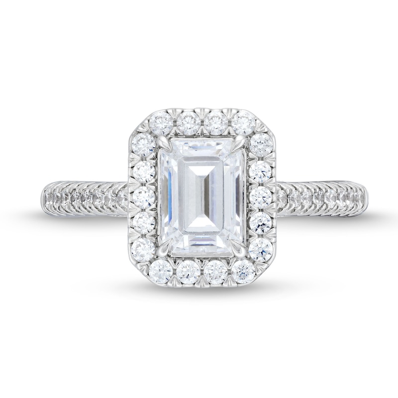 Main Image 4 of 1.50 CT. T.W. Emerald-Cut Certified Lab-Grown Diamond Frame Engagement Ring in 14K White Gold (F/VS2)