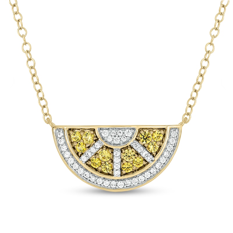Main Image 1 of Yellow Lab-Created Sapphire and 0.145 CT. T.W. Diamond Lemon Slice Necklace in Sterling Silver with 14K Gold Plate