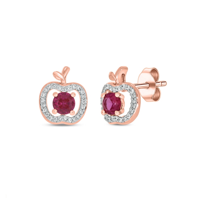 Lab-Created Ruby and 0.145 CT. T.W. Diamond Apple Stud Earrings in Sterling Silver with 14K Rose Gold Plate|Peoples Jewellers