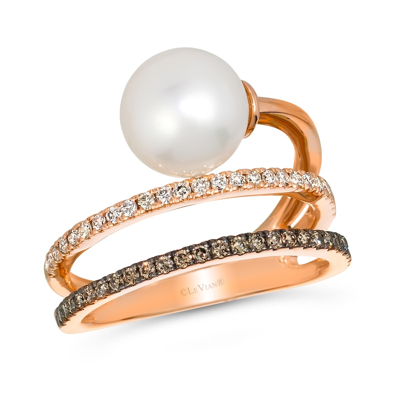Main Image 1 of Le Vian® Cultured Freshwater Vanilla Pearl™ and 0.30 CT. T.W. Diamond Open Shank Swirl Ring in 14K Strawberry Gold™