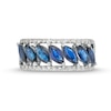 Thumbnail Image 4 of Slanted Marquise-Cut Blue Sapphire and 0.20 CT. T.W. Diamond Edge Band in 10K White Gold