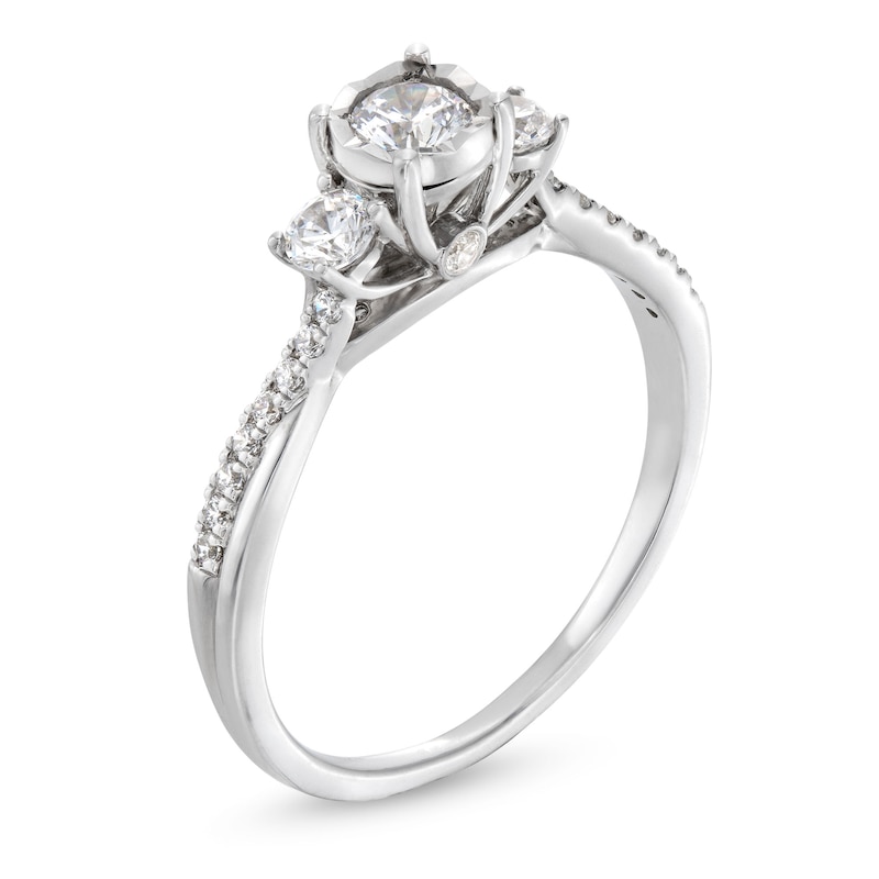 Main Image 3 of 0.50 CT. T.W. Diamond Miracle Past Present Future® Twist Shank Engagement Ring in 10K White Gold (J/I3)