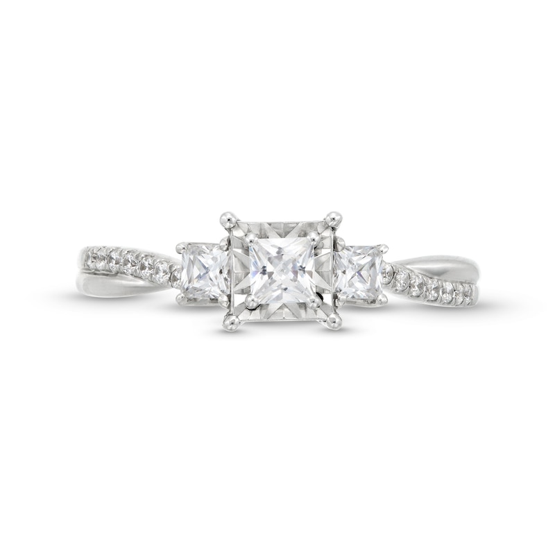 Main Image 4 of 0.50 CT. T.W. Princess-Cut Diamond Miracle Past Present Future® Twist Shank Engagement Ring in 10K White Gold (J/I3)
