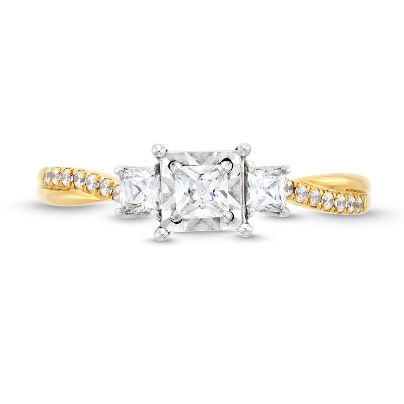 Main Image 4 of 0.50 CT. T.W. Princess-Cut Diamond Miracle Past Present Future® Twist Shank Engagement Ring in 10K Gold (J/I3)