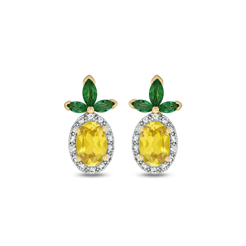 Lab-Created Sapphire, Lab-Created Emerald and Diamond Accent Pineapple Studs in Sterling Silver with 14K Gold Plate