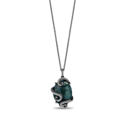 Enchanted Disney Villains Ursula Green Quartz and 0.145 CT. T.W. Diamond Tentacle Wrap Pendant in Black Sterling Silver