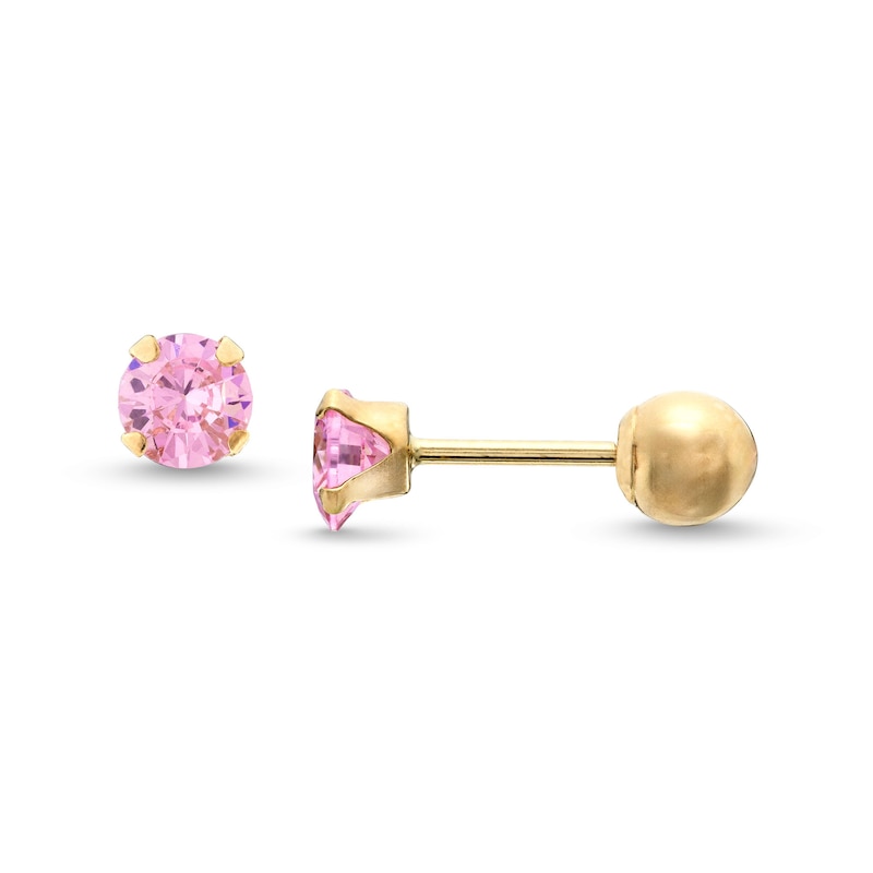 Main Image 1 of Child's 4.0mm Pink Cubic Zirconia Solitaire Stud Earrings in 14K Gold
