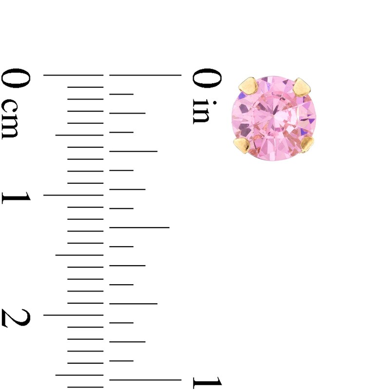 Main Image 2 of Child's 4.0mm Pink Cubic Zirconia Solitaire Stud Earrings in 14K Gold