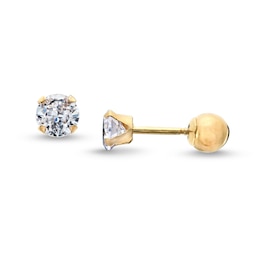 Child's 4.0mm Cubic Zirconia Solitaire Stud Earrings in 14K Gold