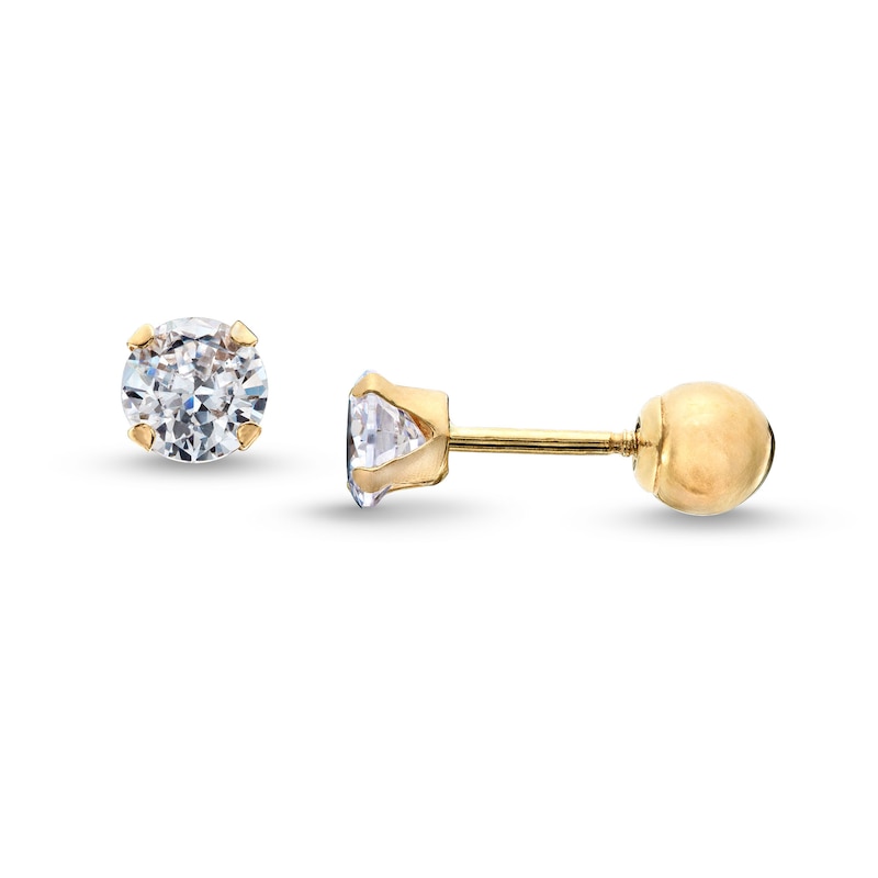 Main Image 1 of Child's 4.0mm Cubic Zirconia Solitaire Stud Earrings in 14K Gold