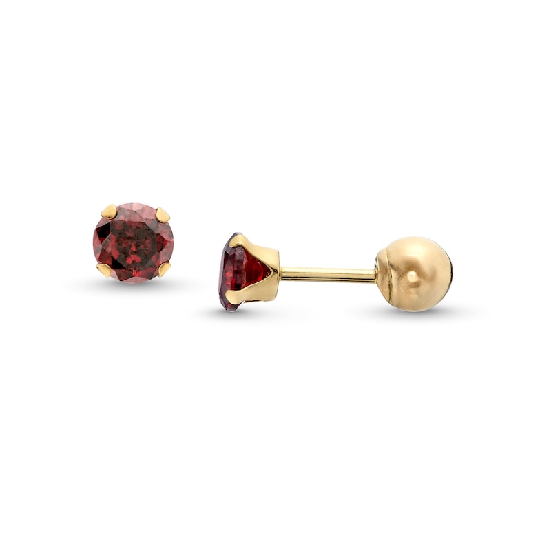 Main Image 1 of Child's 4.0mm Dark Red Cubic Zirconia Solitaire Stud Earrings in 14K Gold
