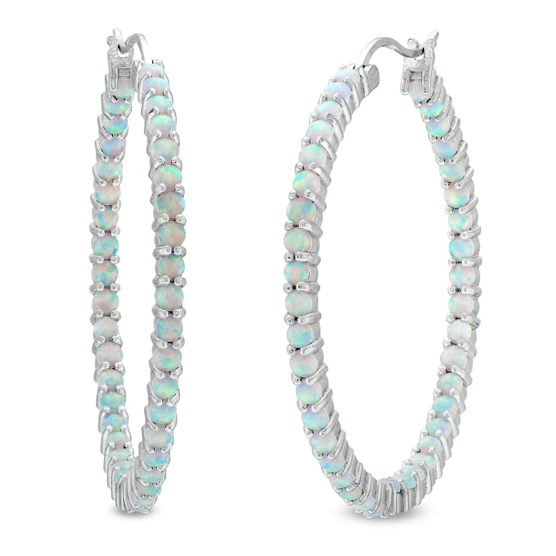 Main Image 1 of Lab-Created Opal Inside-Out Hoop Earrings in Sterling Silver