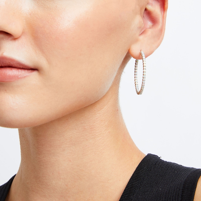 Main Image 2 of Lab-Created Opal Inside-Out Hoop Earrings in Sterling Silver