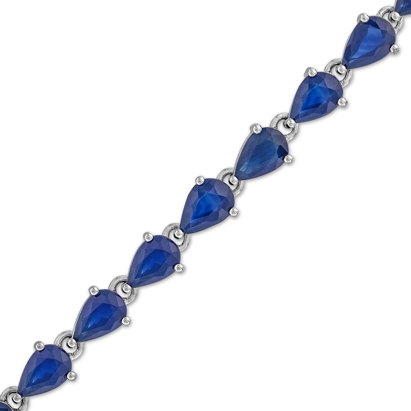 Sideways Pear-Shaped Blue Sapphire Bracelet in 10K White Gold - 7.25"