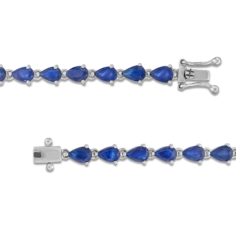 Sideways Pear-Shaped Blue Sapphire Bracelet in 10K White Gold - 7.25"