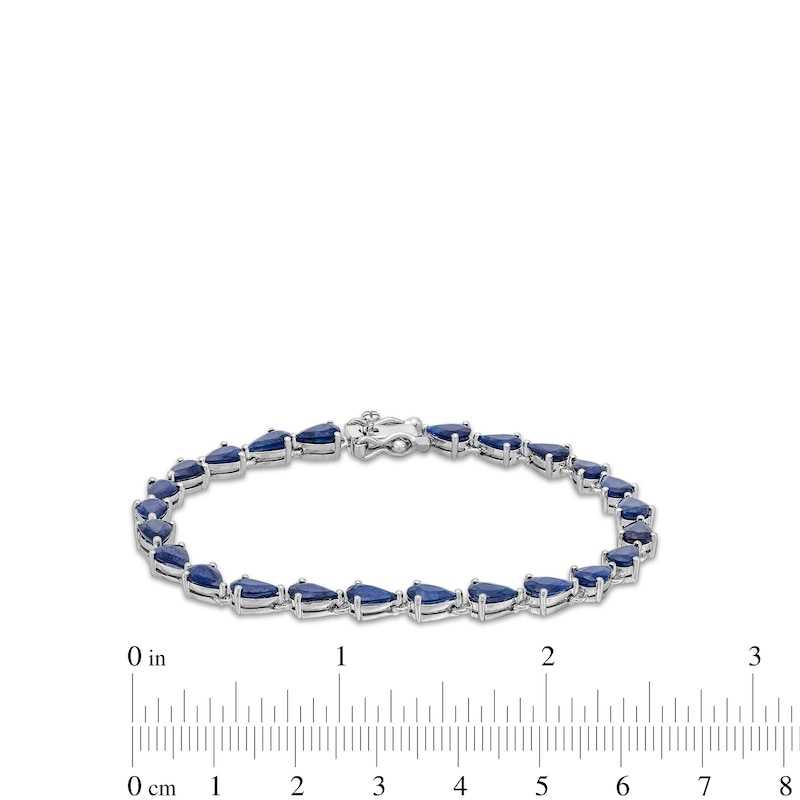 Sideways Pear-Shaped Blue Sapphire Bracelet in 10K White Gold - 7.25"