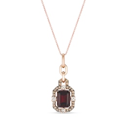 Le Vian® Emerald-Cut Raspberry Rhodolite Garnet® and 0.45 CT. T.W. Diamond Pendant in 14K Strawberry Gold™