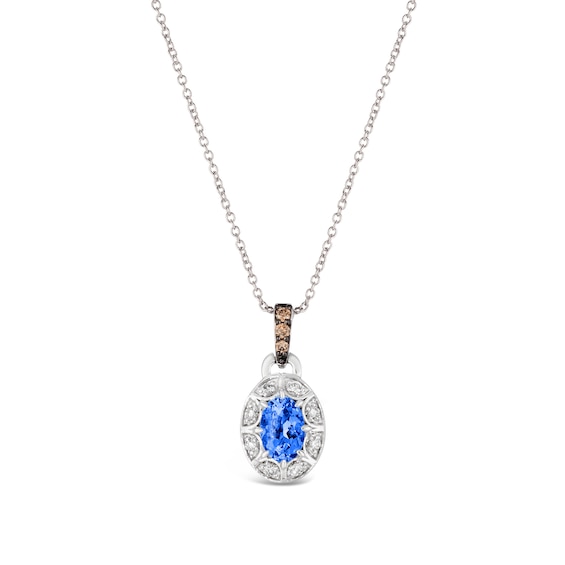 Le Vian® Oval Blueberry Sapphire™ and 0.08 CT. T.W. Diamond Frame Pendant in 14K Vanilla Gold™