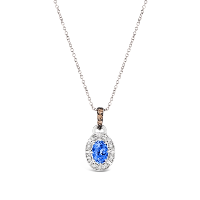 Le Vian® Oval Blueberry Sapphire™ and 0.08 CT. T.W. Diamond Frame Pendant in 14K Vanilla Gold™