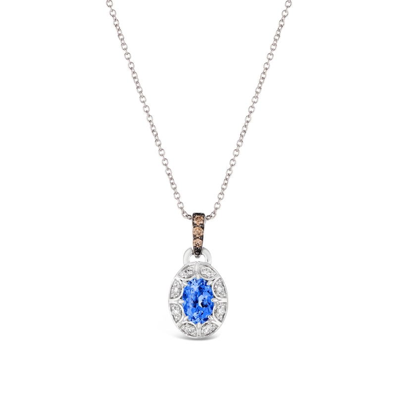 Le Vian® Oval Blueberry Sapphire™ and 0.08 CT. T.W. Diamond Frame Pendant in 14K Vanilla Gold™|Peoples Jewellers