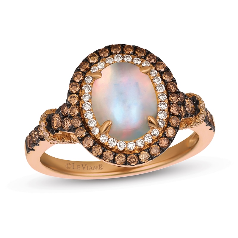 Le Vian® Oval Neopolitan Opal™ and 0.66 CT. T.W. Diamond Frame with Collar Ring in 14K Strawberry Gold™