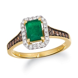 Le Vian® Costa Smeralda Emeralds™ and 0.32 CT. T.W. Diamond Frame Vintage-Style Ring in 14K Honey Gold™