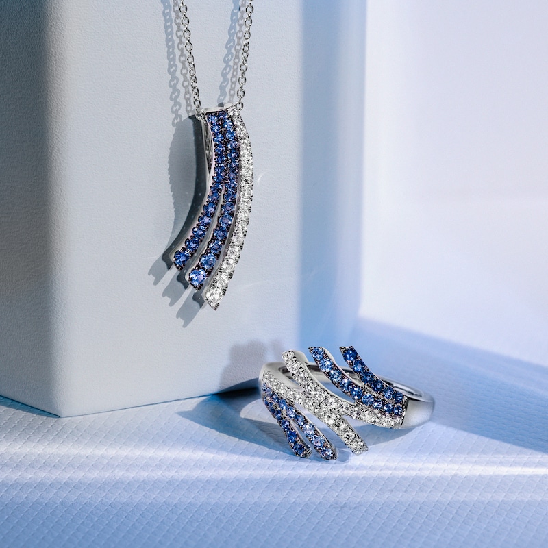 Main Image 2 of Le Vian® Blueberry Sapphire™ and Vanilla Sapphire™ Denim Ombré™ Bypass Multi-Row Ring in 14K Vanilla Gold™