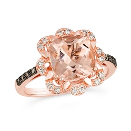 Le Vian® 9.0mm Peach Morganite™ and 0.24 CT. T.W. Diamond Floral Scallop Frame Ring in 14K Strawberry Gold™