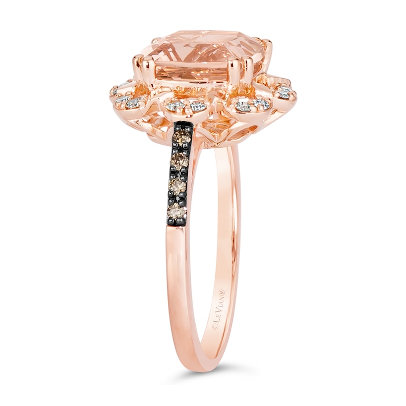 Main Image 2 of Le Vian® 9.0mm Peach Morganite™ and 0.24 CT. T.W. Diamond Floral Scallop Frame Ring in 14K Strawberry Gold™
