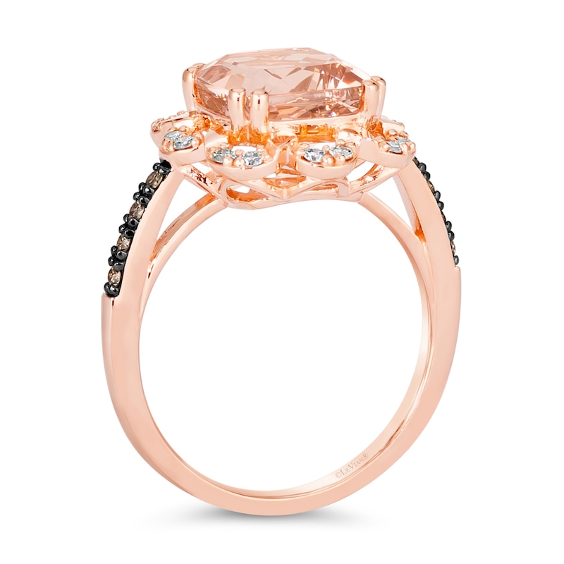 Main Image 3 of Le Vian® 9.0mm Peach Morganite™ and 0.24 CT. T.W. Diamond Floral Scallop Frame Ring in 14K Strawberry Gold™