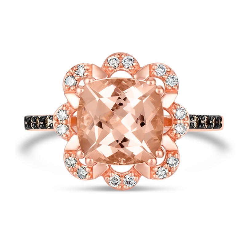 Main Image 4 of Le Vian® 9.0mm Peach Morganite™ and 0.24 CT. T.W. Diamond Floral Scallop Frame Ring in 14K Strawberry Gold™