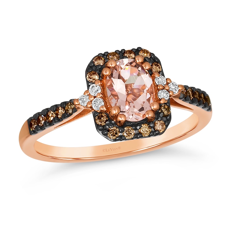 Main Image 1 of Le Vian® Oval Peach Morganite™ and 0.25 CT. T.W. Diamond Frame Tri-Sides Ring in 14K Strawberry Gold™