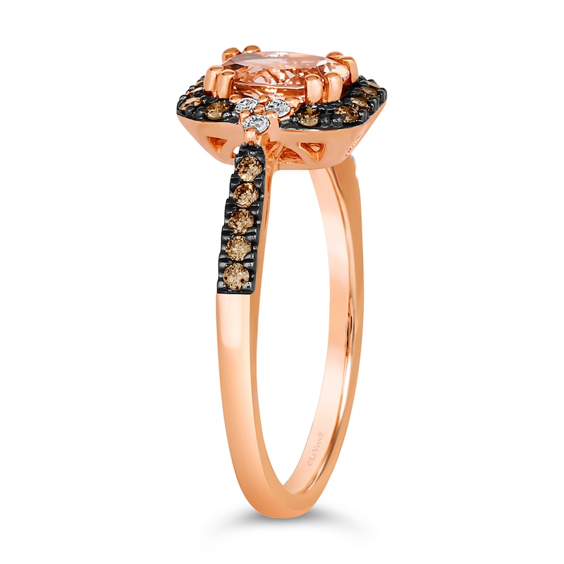 Main Image 2 of Le Vian® Oval Peach Morganite™ and 0.25 CT. T.W. Diamond Frame Tri-Sides Ring in 14K Strawberry Gold™