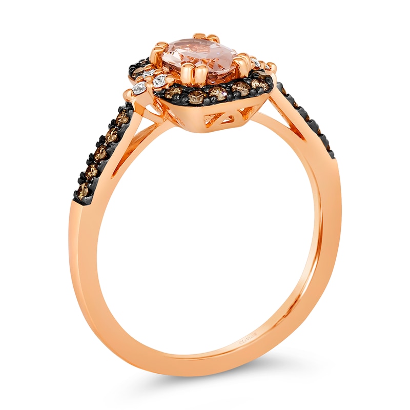 Le Vian® Oval Peach Morganite™ and 0.25 CT. T.W. Diamond Frame Tri-Sides Ring in 14K Strawberry Gold™