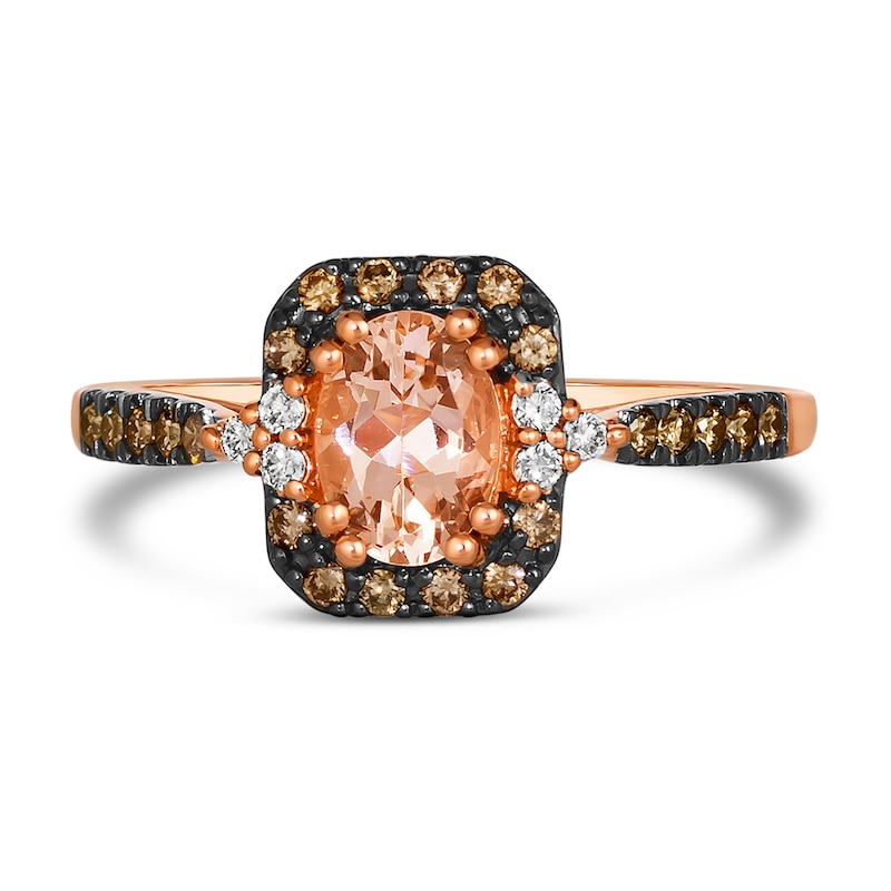 Main Image 4 of Le Vian® Oval Peach Morganite™ and 0.25 CT. T.W. Diamond Frame Tri-Sides Ring in 14K Strawberry Gold™