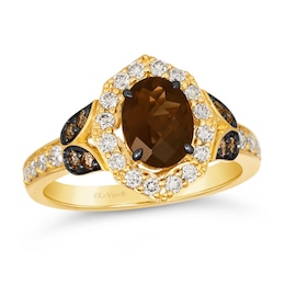 Le Vian® Oval Chocolate Quartz™ and 0.57 CT. T.W. Diamond Ornate Frame Ring in 14K Honey Gold™