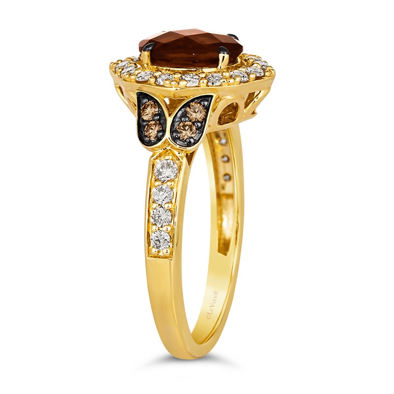 Main Image 2 of Le Vian® Oval Chocolate Quartz™ and 0.57 CT. T.W. Diamond Ornate Frame Ring in 14K Honey Gold™