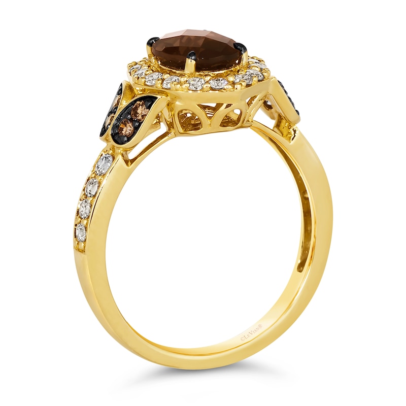 Main Image 3 of Le Vian® Oval Chocolate Quartz™ and 0.57 CT. T.W. Diamond Ornate Frame Ring in 14K Honey Gold™