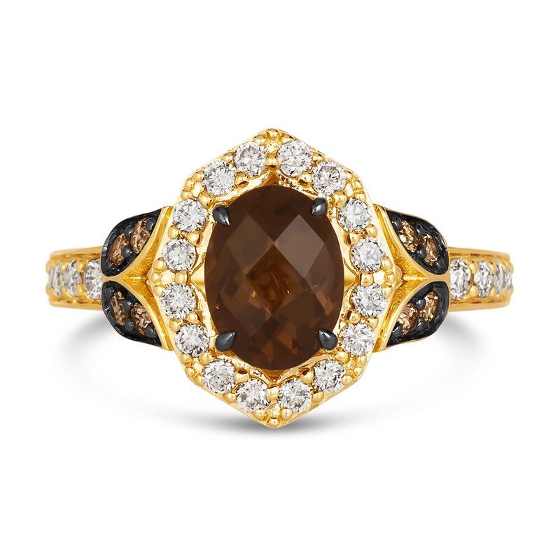 Main Image 4 of Le Vian® Oval Chocolate Quartz™ and 0.57 CT. T.W. Diamond Ornate Frame Ring in 14K Honey Gold™