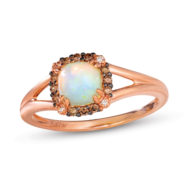 Le Vian® 6.0mm Cushion-Shaped Neopolitan Opal™ and 0.12 CT. T.W. Diamond Frame Split Shank Ring in 14K Strawberry Gold™
