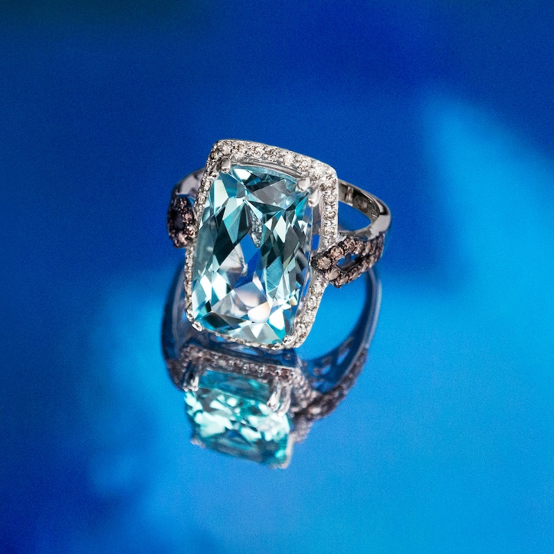 Main Image 2 of Le Vian® Elongated Cushion-Cut Ocean Blue Topaz™ and 0.52 CT. T.W. Diamond Frame Ring in 14K Strawberry Gold™